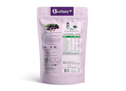 Fruttons Dehydrated Jamun | Natural Dried Jamun | No Added Sugar | Healthy Diabetic-Friendly Snack | Rich in Dietary Fibre | No Preservatives (50g | Single Pack)