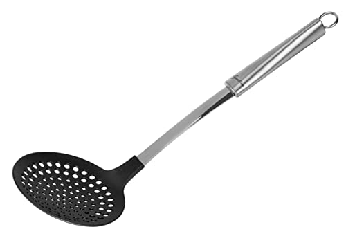 Lagostina - Cucinieri, Schiumarola Antiaderente con Gancio e Manico Ergonomico, Acciaio Inossidabile e Nylon, 37 cm