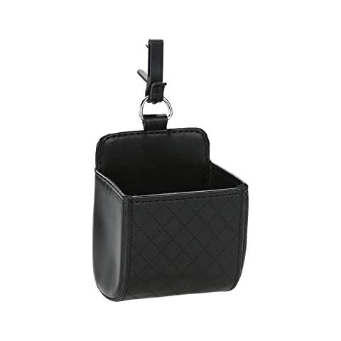 RED SHIELD Car Auto Air Vent Leather Tidy Storage Hanging Bag Case Organizer for Keys, Coin, Cell phone & Glasses. Universal Vehicle Small Bucket with Hook. Keep Your Car Clean & Organized. Black Cover