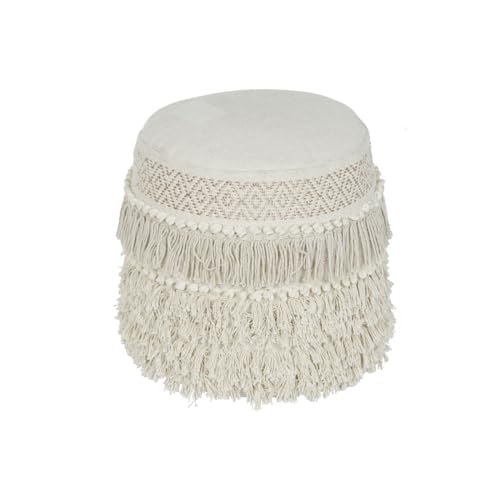 Repose-pieds blanc franges 40x40x45 cm pour salon cosy