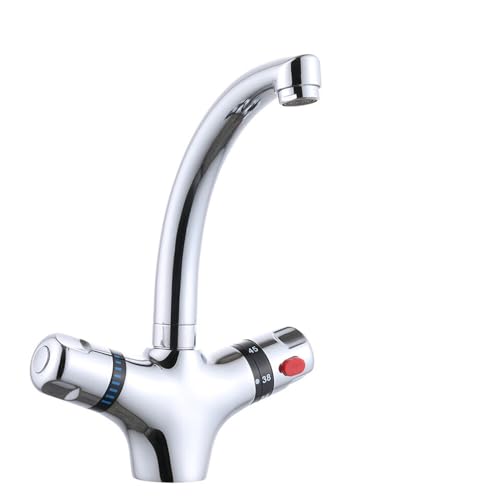 Mitigeur thermostatique de lavabo à double poignée avec thermostat pour eau froide et chaude, Robinet Salle de Bain