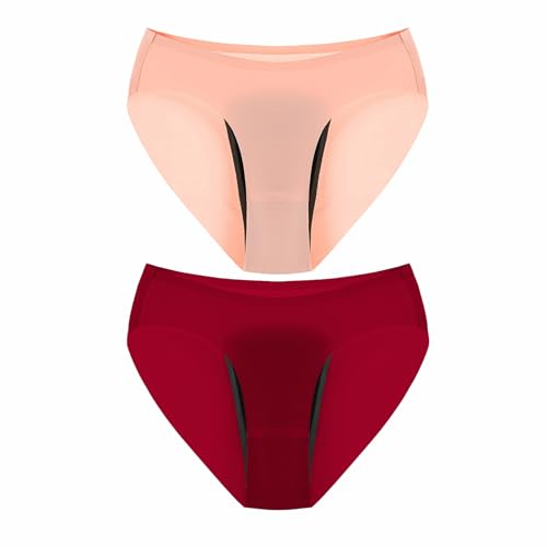 Genérico Braguitas de una pieza absorbentes a prueba de fugas de seda de hielo sin costuras, ropa interior de cintura alta a prueba de fugas menstruales (2pcs B,L)