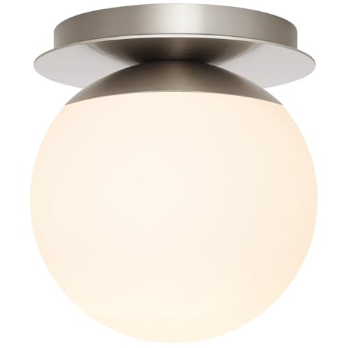 Image of 1 Pack Brushed Nickel Wall Sconce, Modern Bathroom Sconce with Milky Globe Glass, Wall Light for Bathroom Mirror, Living Room, Hallway (Bulb Not Included)