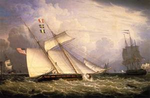 Peinture à l'huile American Schooner Robert Salmon habille mur vide salon