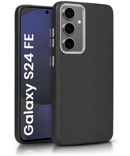 Image of WOW IMAGINE Back Cover for Samsung Galaxy S24 FE 5G | Shockproof Tough Leather Texture Hard Mobile Case | Ultra Slim Non-Slip Grip | Inner Velvet Fabric | Metal Camera Ring - Black