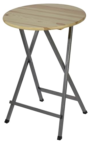 METRO Professional Outdoor Stehtisch, Kiefernholz/Stahl, Ø 78 x 110 cm, Wetterbeständig, Klappbar, Rund, Braun