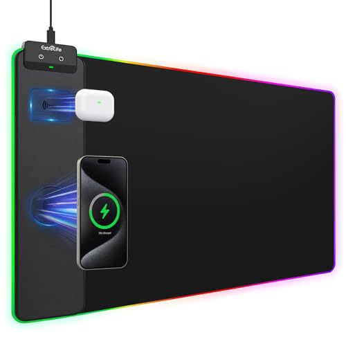Tapis de souris de jeu sans fil XXL 80x40 cm avec chargeur induction 15W intégré