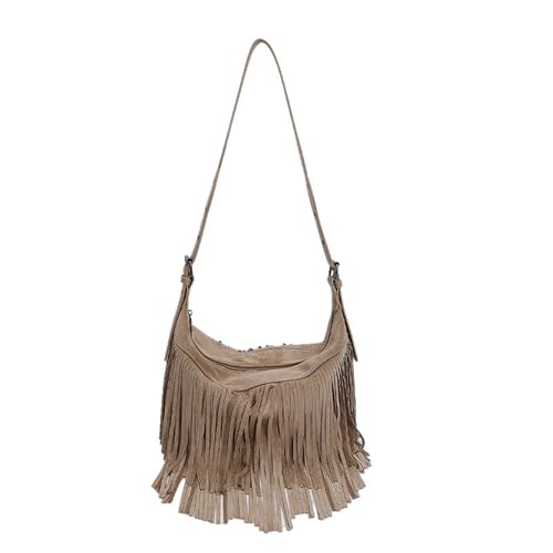 Image of Women Vintage Suede Fringe Hobo Bag Tote Shoulder Bag Crossbody Bag and Hippie Western Cowgirl Purse Shoulder Bag