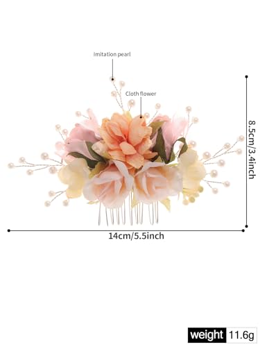 Peine para cabello de boda con flores de tela hecho a mano miniatura 6