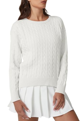 QINSEN Classic 90s Cable Knit Pullover Sweaters for Women Long