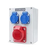 DEWIN Stromverteiler, Wandverteiler Steckdose Stromverteilerkasten 1 x 16A 5P CEE-Steckdose + 2x 230V Außenbereich Baustellenstromverteiler