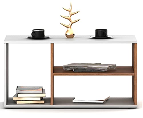 Image of MAMTA Decoration Engineered Wood Center Coffee Table with Storage for Living Room Home Wooden Tea Tables Furniture (Walnut and White)