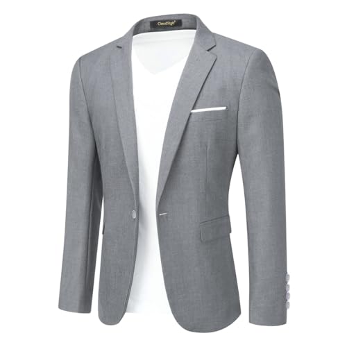 Cloudstyle Mens Suit Jacket One Button Slim Fit Sport Coat Business Daily Blazer Light Grey Large