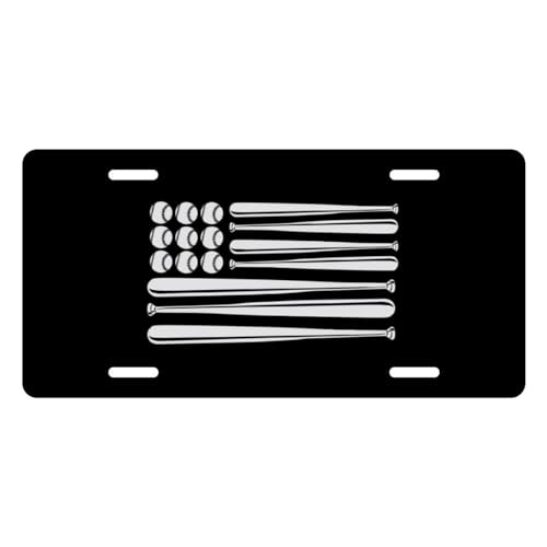 Muishi Black White American Baseball License Plate 6x12