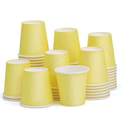 [Paquete de 50] Vasos de papel de 3 onzas, vasos de baño desechables, vasos de enjuague bucal pequeños, mini tazas de espresso, picnic, oficina y viajes (amarillo)