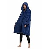 Oversized Wearable Blanket Hoodie Snuggle Blanket for Women Gift Idea for Adults Teens Men, Super Warm and Soft, Deep Blue