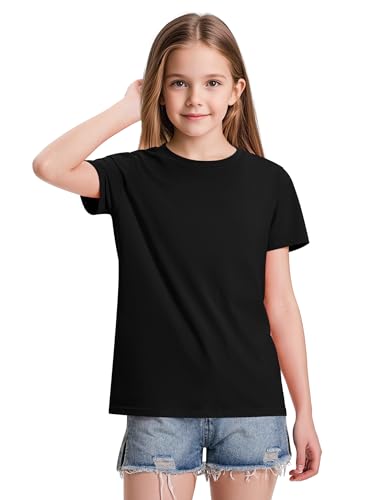 KEREDA 4 Pack Girls Short Sleeve Shirts Cotton T-Shirts Summer Basic Tees Tops Clothes for Kids Black, Light Gray, Navy, White 5-6 Years — view 6
