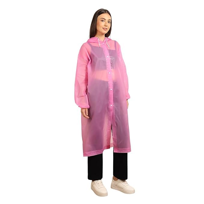Women and Men Hooded Raincoat, Pink, Waterproof, Wind Resistant, Reusable, One Size Fits All, Long Rain Coat-picture-42