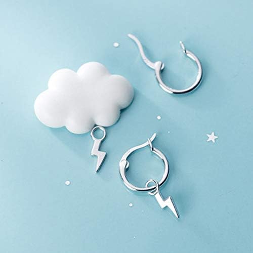 Delicate Small Lightning Bolt Dangle Hoop Earrings for Women Girls Men Sterling Silver Dipped Huggie Personalized Drop Clip Hypoallergenic Stud Delicate Charm Punk Fashion Jewelry White Gold Plated
