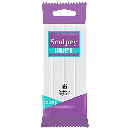 Sculpey III Polymer Oven-Bake Clay, White, Non Toxic, 1 lb. bar, great for modeling, sculpting, holiday, DIY, mixed media and school projects. Great for kids and beginners!