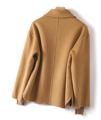 Women Double-Faced Single Breasted Vintage Notch Collar Cashmere Coat Short 100% solid Wool Pea Coat4