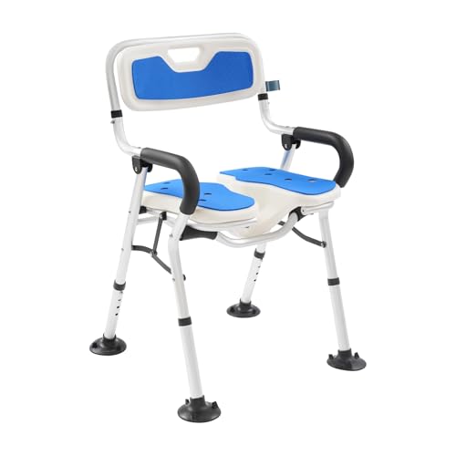 Silla de ducha plegable con asiento en U, taburete de baño regulable en altura hasta 150 kg, ventosas antideslizantes y soporte de ducha de mano, para personas mayores, embarazadas y personas con