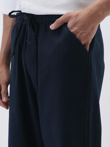 Image of Urbano Fashion Men's Loose Fit Solid Linen Blend Trousers Non-Stretchable