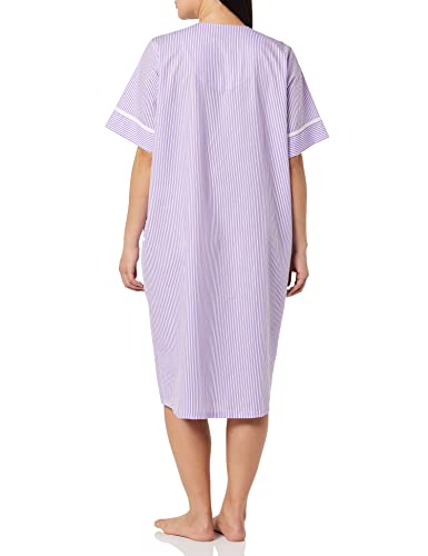 Image of AmeriMark Women Calf-Length Snap Front Knit Duster House Coat Robe - Loose-Fitting Plush Bathrobe - Short Sleeve Bath Robe