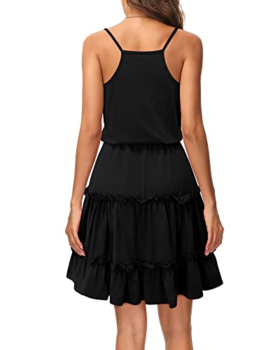 Image of Newshows Women's Summer Casual Dress Cute A Line Ruffle Hem Flattering Fit Beach Vacation Sundress