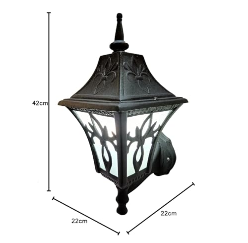 Image of Outdoor Wall Light, Victorian Style Lantern, Black Cast Aluminium, Decorative Glass Panel, Bulbs Not Included (Pack of 4)