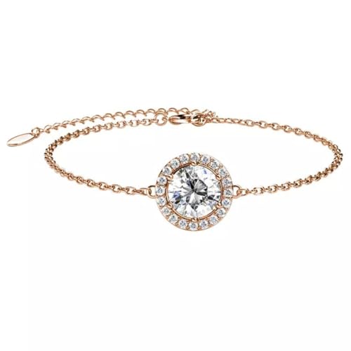 Image of 925 Sterling Silver Round Solitaire Halo Bracelet | Elegant 18k Gold Plated Jewelry for Women, Mother's Day
