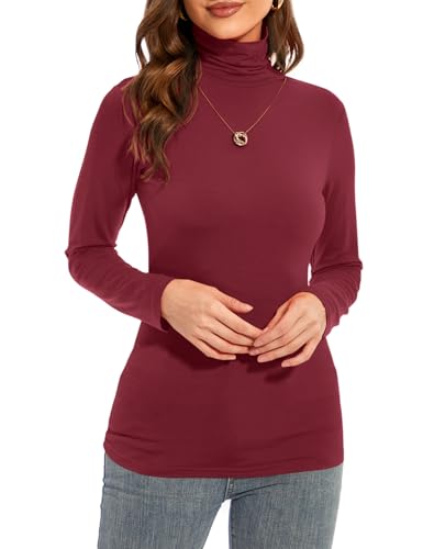 Image of Womens Long Sleeve Turtleneck T-Shirts Casual Lightweight Slim Fit Cozy Base Layer Top
