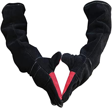 AOWPFVV 23.6 Inches 662℉ Welding Gloves Heat/Fire Resistant Leather For Stick,Mig,Tig,Forge,BBQ,Grill,Fireplace,Wood Stove,Furnace,Oven,Pot,Animal Handling Glove