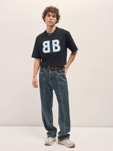 Image of The Bear House Men's Cotton Self Design Oversize T-Shirt