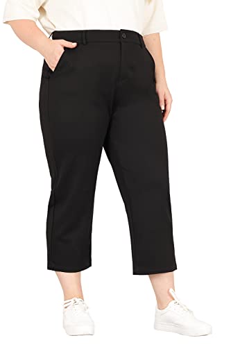Bamans Womens Capris Plus Size For Summer Straight Leg Belt-Loop Capri Pants With Pockets(Black,20,Plus) #TOP20