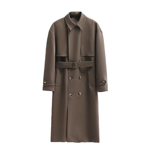 Trench Long Marron pour Homme Coupe Lâche Plié Double Boutonnage XXL