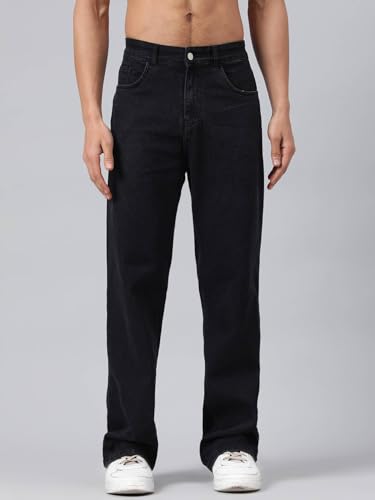 Image of KOTTY Men's Solid Dark Void Button Straight Fit Jeans