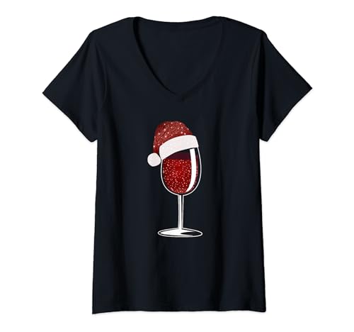 Wine Christmas Wine Lover Christmas Outfit Damen T-Shirt mit V-Ausschnitt, Klassisch, Halbarm, Schwarz, S