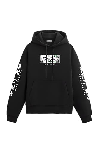 Image of Anime Inspired Design Unisex Pullover Hoodie, Black, Graphic Print Front and Back