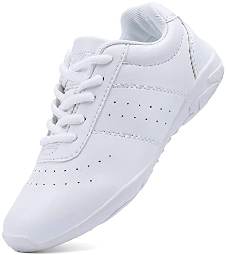 Image of BAXINIER Youth Girls White Cheerleading Dancing Shoes Athletic Training Tennis Walking Breathable Competition Cheer Sneakers