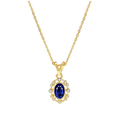 Collier zircon bleu et argent sterling plaqué or au design ovale étincelant