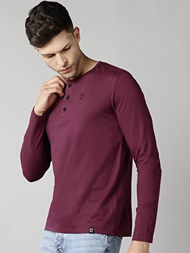 Image of Urbano Fashion Men's Solid Henley Neck Slim Fit Full Sleeve Cotton T-Shirt