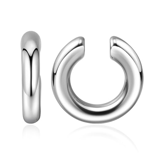 JEYORZY Ear Cuff, Pendientes Sin Agujero para Mujere Clip, Chunky Earcuff para Damas Chicas Hipoalergénicos Regalo de Joyería, Plata