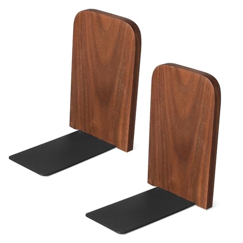 BCOATH 2 Piezas Sujetalibros de Madera Nogal Soporte Antideslizante para Libros Pesados Organizador Estantería Decorativo para Hogar y Oficina