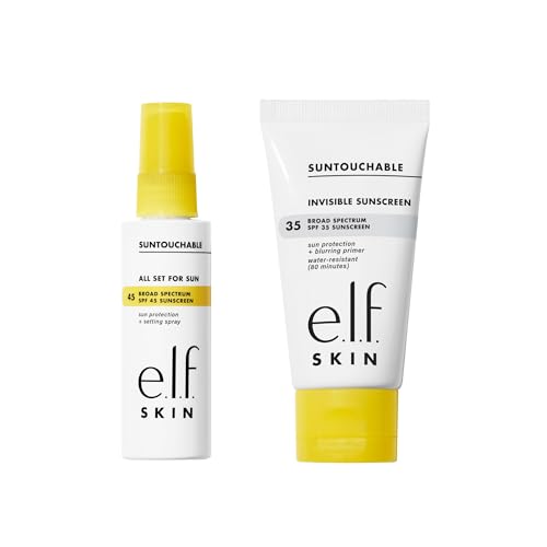e.l.f. SKIN Suntouchable Fun in the Sun Duo | Suntouchable Invisible SPF 30 Sunscreen & All Set for Sun SPF 30 Setting Spray, Sonnencreme & Sonnenspray für Gesicht, Sonnenschutz für Haut | 50ml, 60ml