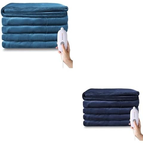 Minervada Heated Blanket Electric Blanket Twin Size 62''x84'' Blue & Full Size 72''x84'' Navy Blue Cover