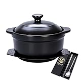 GOVNPJ Korean Stone Pot, Ceramic Sizzling Hot Pot for Bibimbap Korean Stone Bowl with Lid and Trivet...