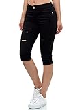 EGOMAXX Damen Kurze Capri Jeans Shorts leichte Bermuda Sommer Design Hose, Farben:Schwarz, Größe:36