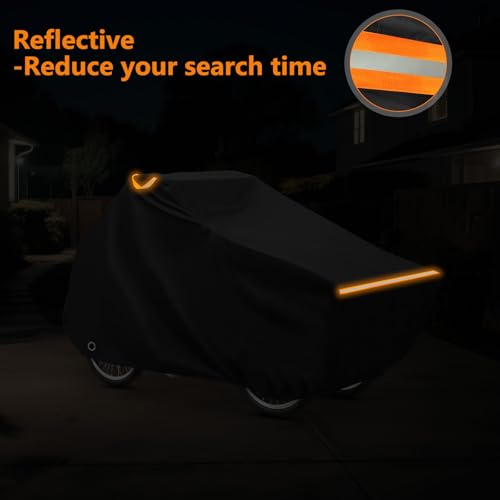 AKEfit Cargo Bike Cover, Bike Covers Outdoor Storage Waterproof, Adult Tricycle Cover, Heavy Duty Bicycle Tarp for Electric Large Cargo Bike, Windproof Ebike Cover, Black