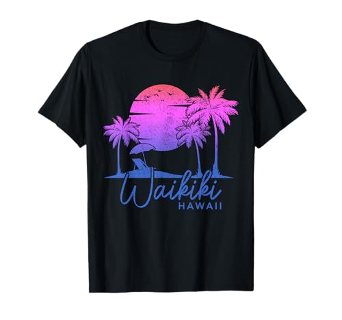 Waikiki Beach Hawaii Surf Vintage Sunset Surfer Retro Camiseta